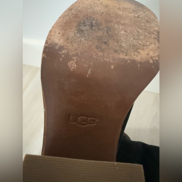 UGG Australia Womens Size 7 Black Suede Knee Boots Braided Chunky Heel Runs Smal - Picture 5 of 14